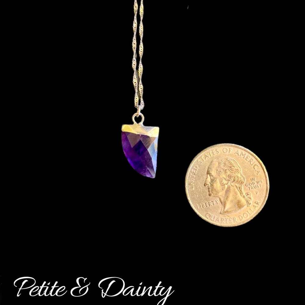 Stirling Silver Dainty Amethyst Horn Necklace by Artisan Jeweler Estrella & Luna - Picture 2 of 4